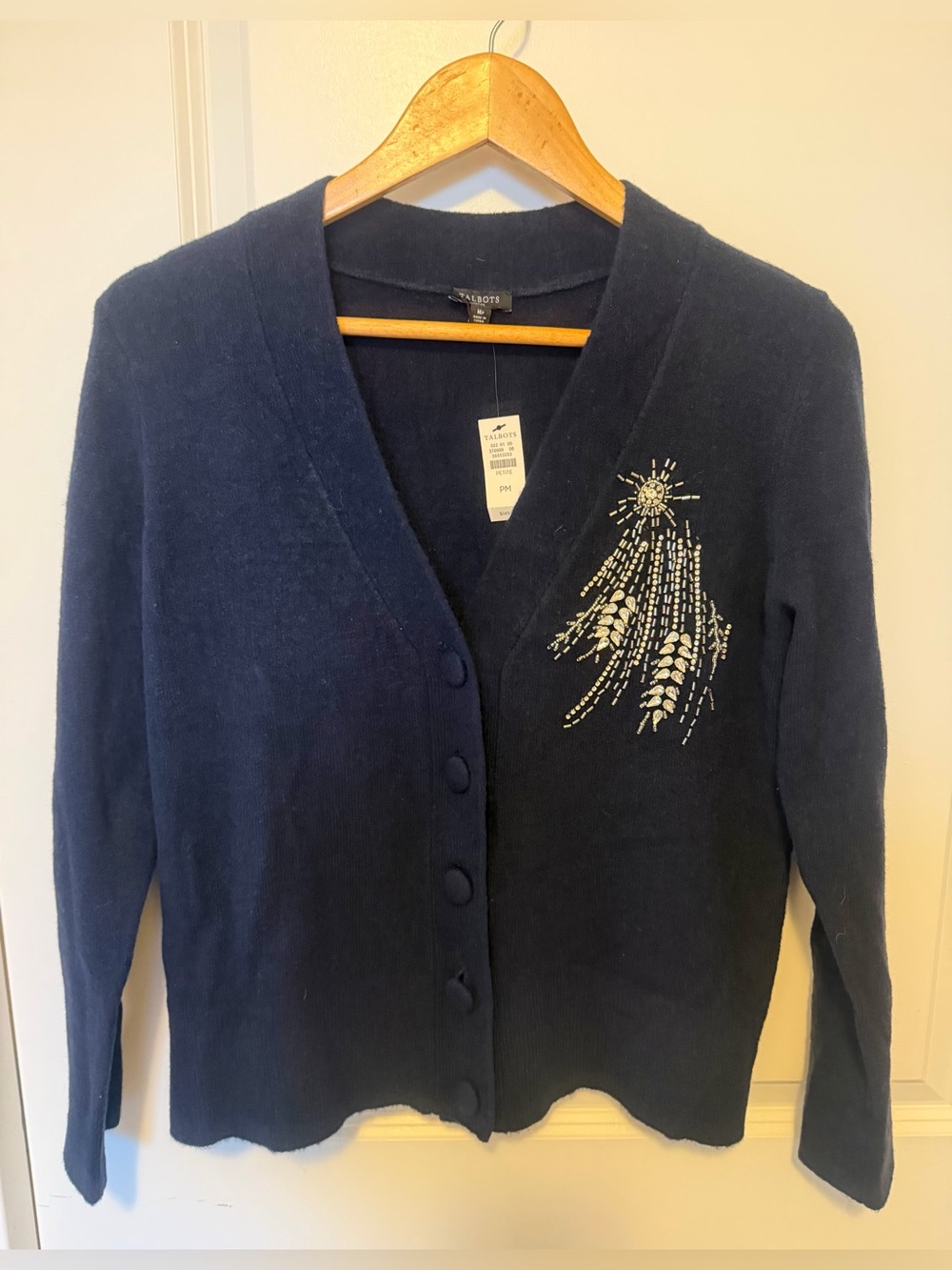 Talbots Women's Navy rhinestone Cardigan Sweater. NWT $149